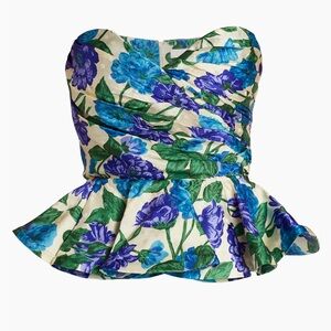 Ronny Kobo. Size S. Tara Floral Silk-Blend Jacquard Peplum Top. Never worn.